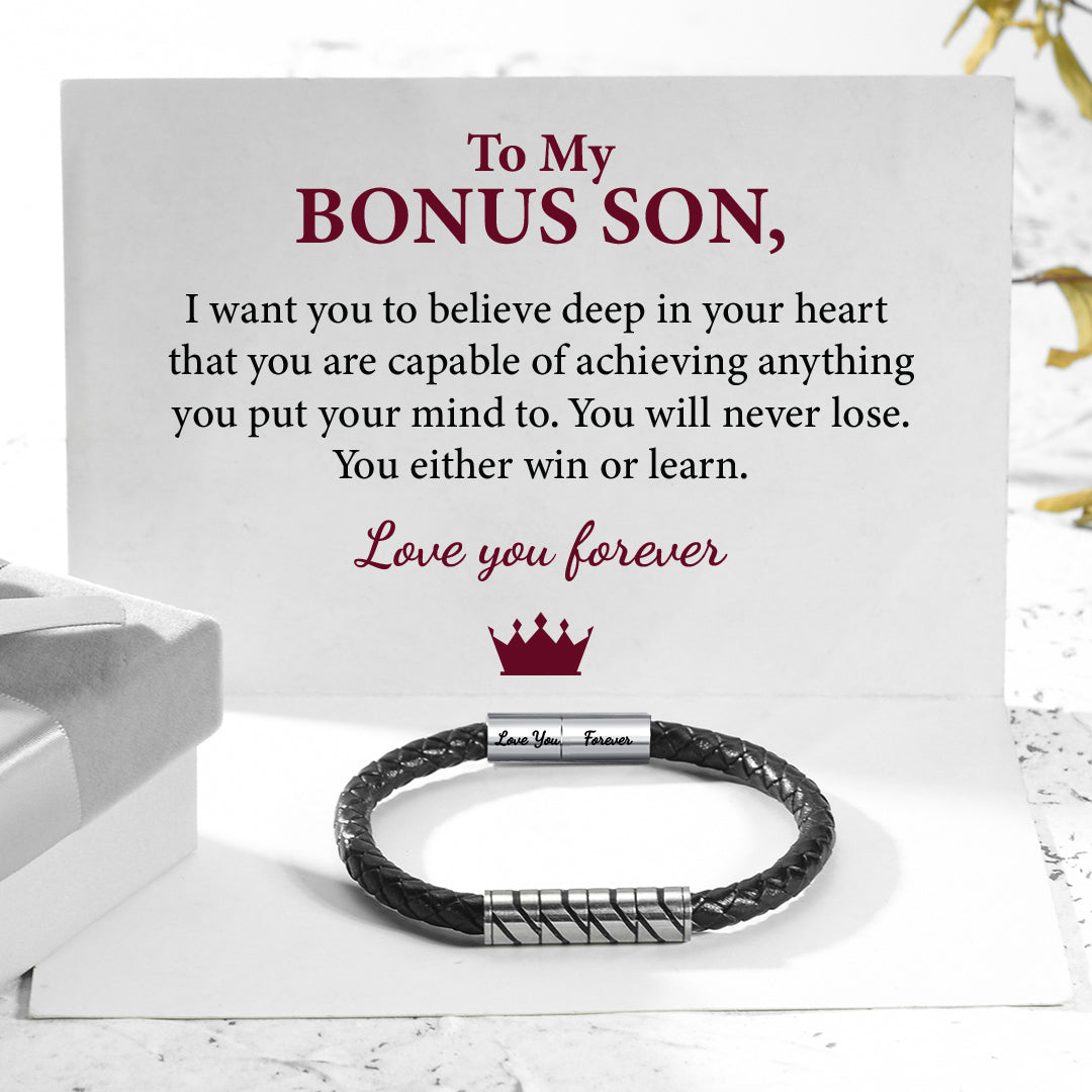 To My Bonus Son, Love You Forever Thin Braided Bracelet
