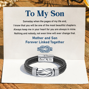 “Mother and Son Forever Linked Together" Braided Leather Bracelet