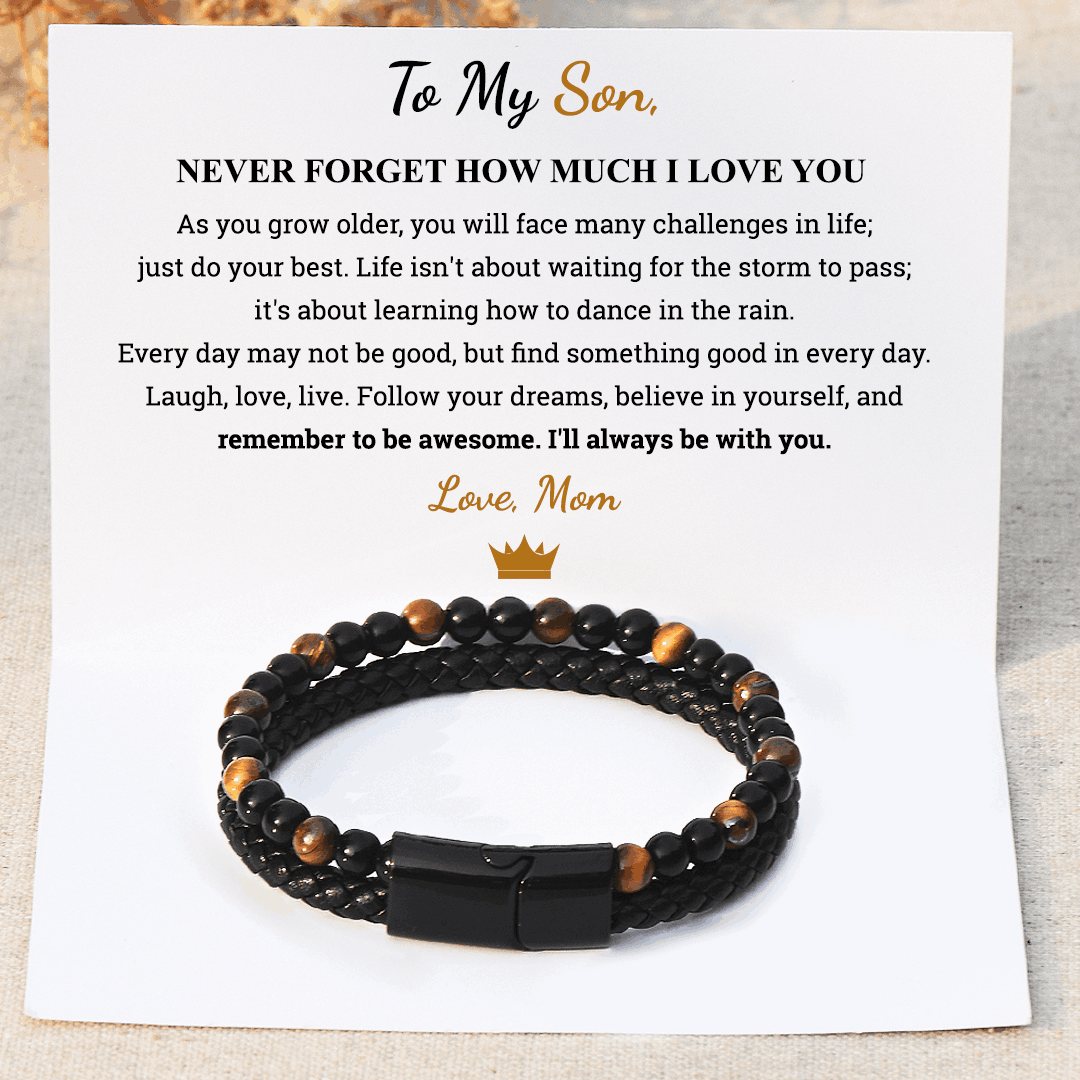 To My Son, Natural Stone Protection Beaded Leather Bracelet