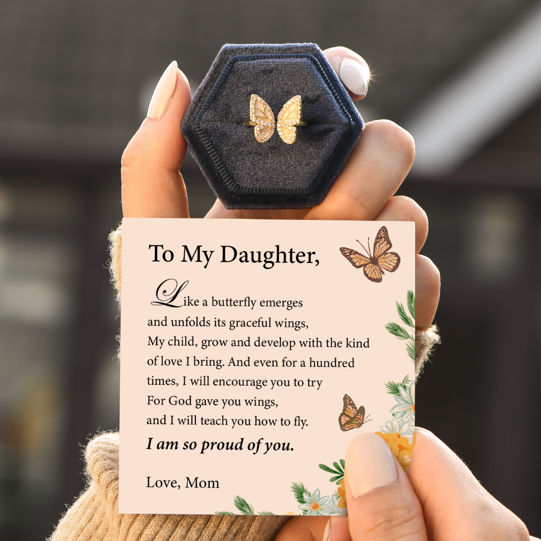 To My Daughter Sculpted Butterfly Ring