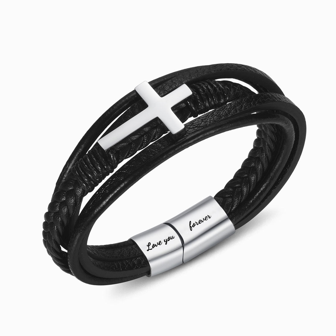 To My Son, Be Bold, Brave, and Strong Leather Cross Bracelet