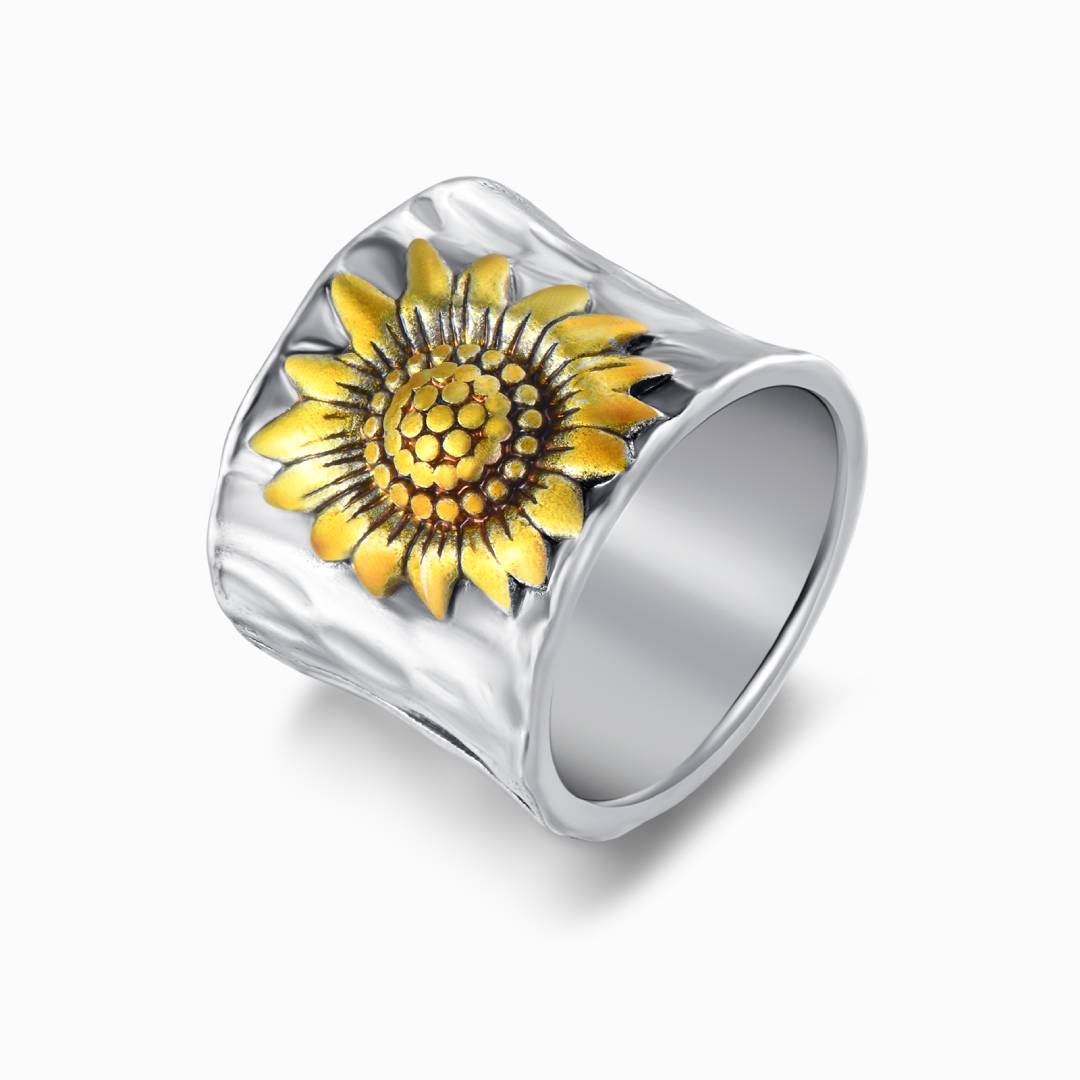 To My Daughter Golden Sunflower Wide Band Ring