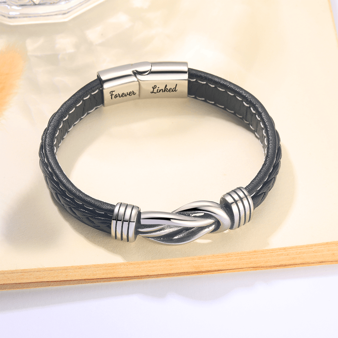 "Mother and Daughter Forever Linked Together" Braided Leather Bracelet