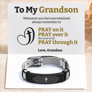 To My Grandson, Pray Through The Lord's Prayer Steel Bracelet