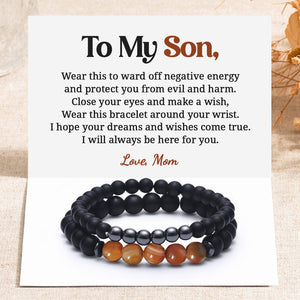 To My Son, Always Here For You Hematite Agate Protection Bracelet Set