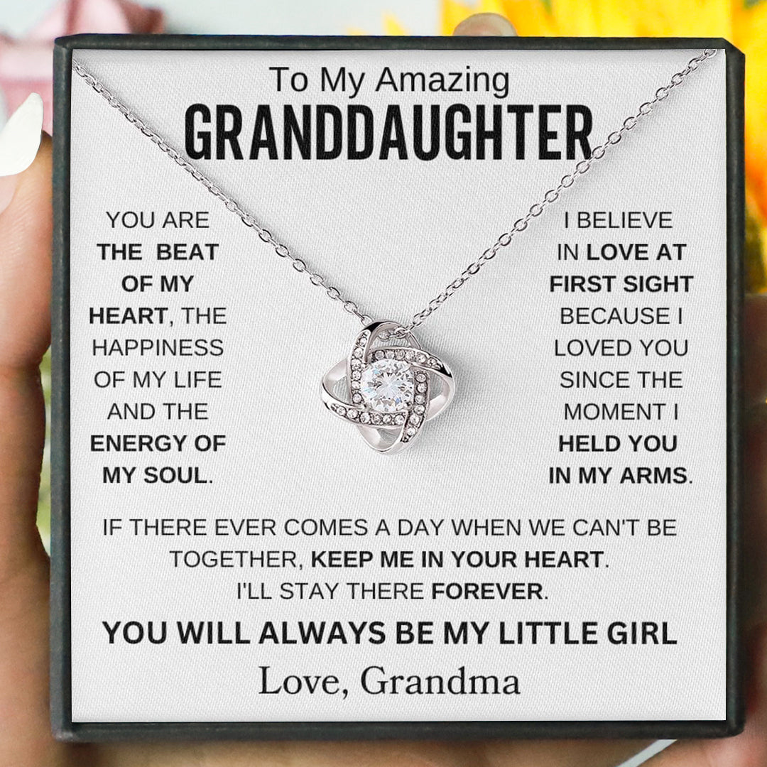 To My Amazing Granddaughter " You are the beat of my heart " Love Grandma Love Knot Necklace