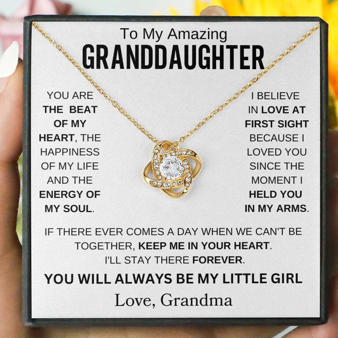 To My Amazing Granddaughter " You are the beat of my heart " Love Grandma Love Knot Necklace