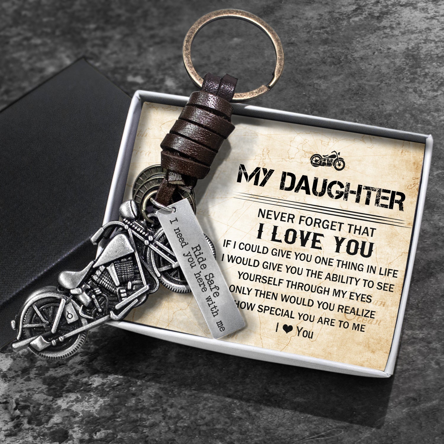 Motorcycle Keychain - Biker - To My Daughter - Ride Safe, I Need You Here With Me