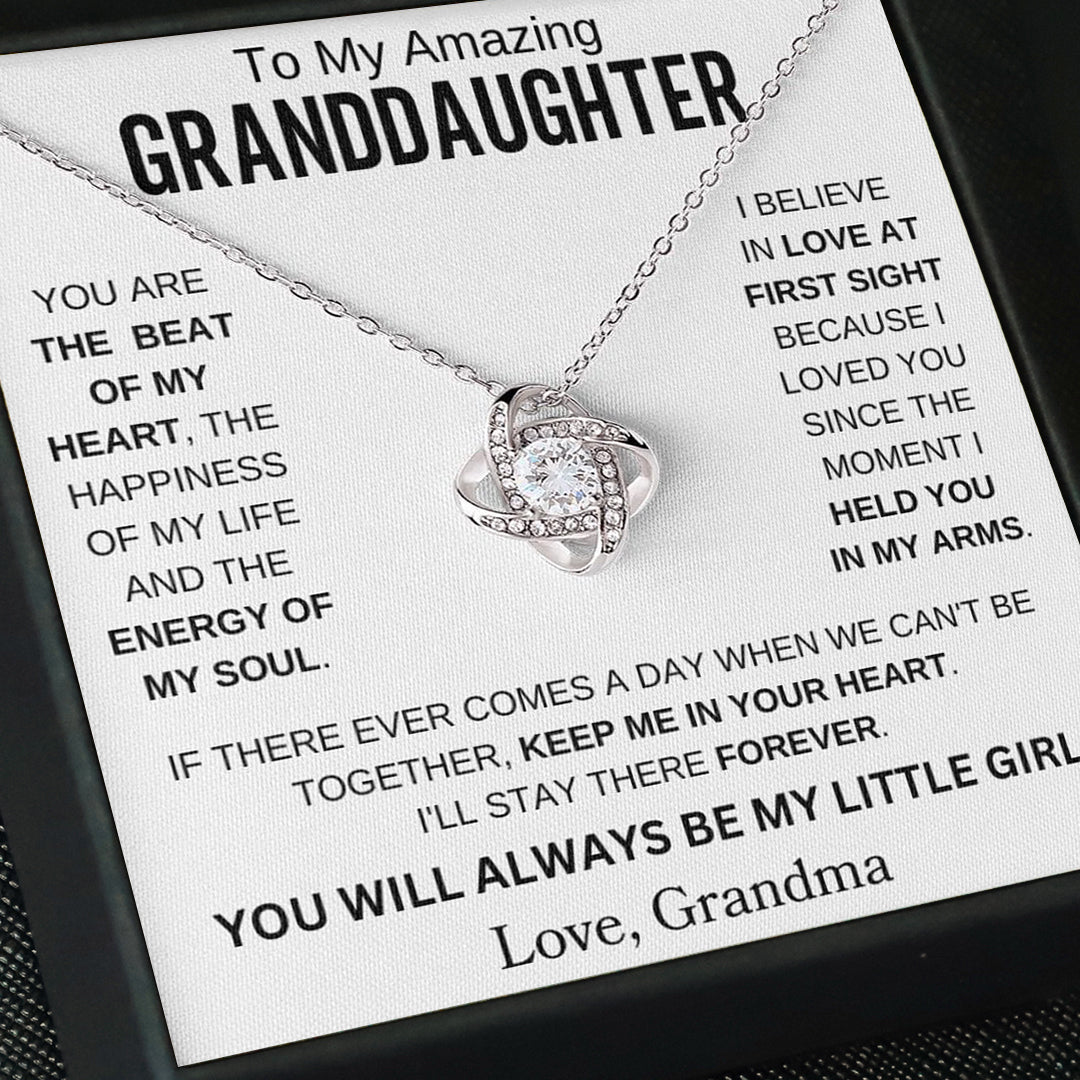 To My Amazing Granddaughter " You are the beat of my heart " Love Grandma Love Knot Necklace