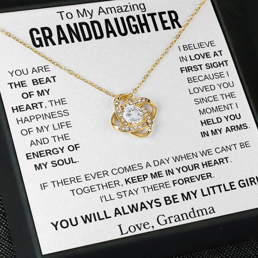 To My Amazing Granddaughter " You are the beat of my heart " Love Grandma Love Knot Necklace