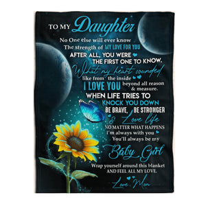 To My Daughter Sunflower Blue Butterfly Mom Fleece Blanket Home Decor Bedding Couch Sofa Soft And Comfy Cozy