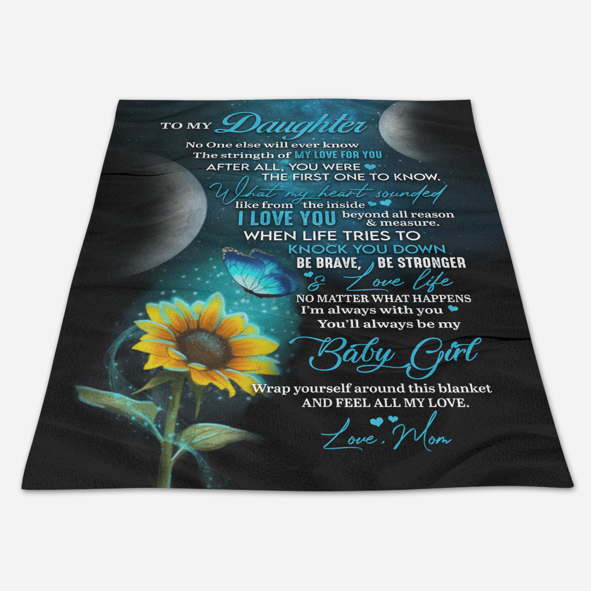 To My Daughter Sunflower Blue Butterfly Mom Fleece Blanket Home Decor Bedding Couch Sofa Soft And Comfy Cozy