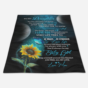 To My Daughter Sunflower Blue Butterfly Mom Fleece Blanket Home Decor Bedding Couch Sofa Soft And Comfy Cozy