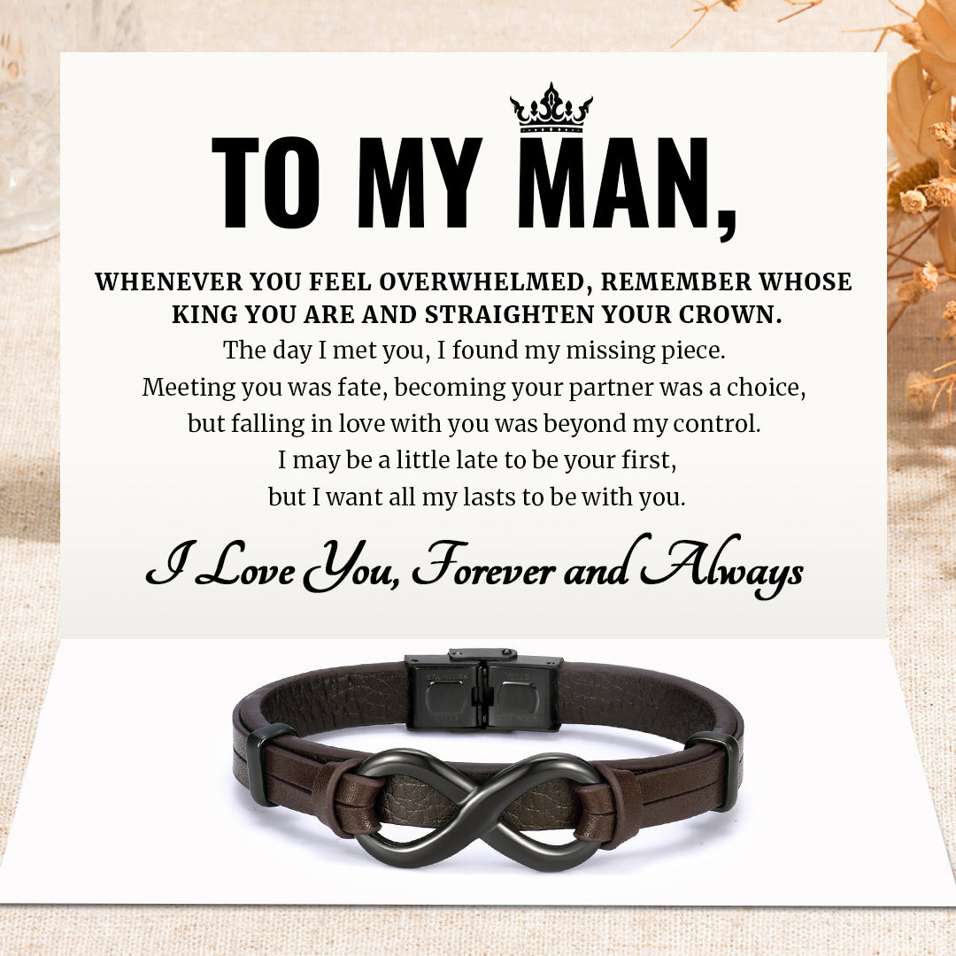 To My Man, Forever and Always Infinity Leather Thick Bracelet
