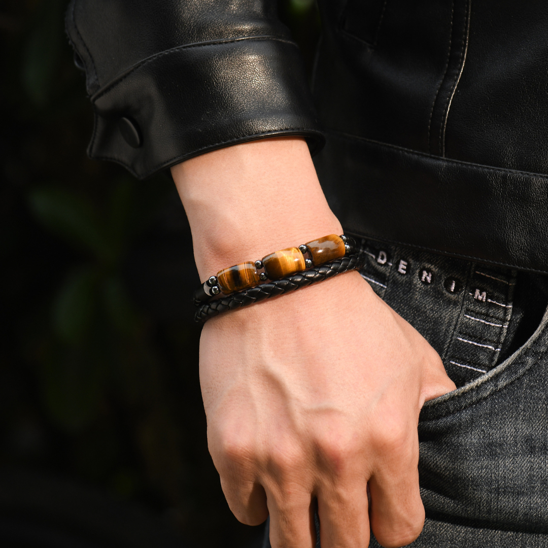 To My Son, Love You Forever Natural Tiger Eye Leather Bracelet