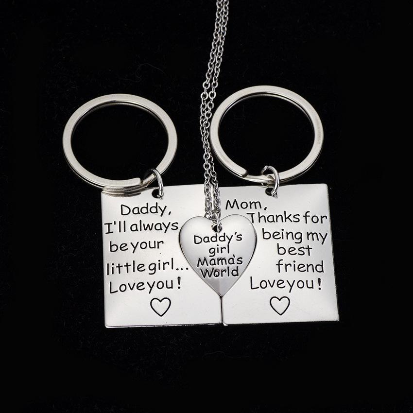 For Parents - Daddy's Girl & Mommy's World Keychain And Necklace Set