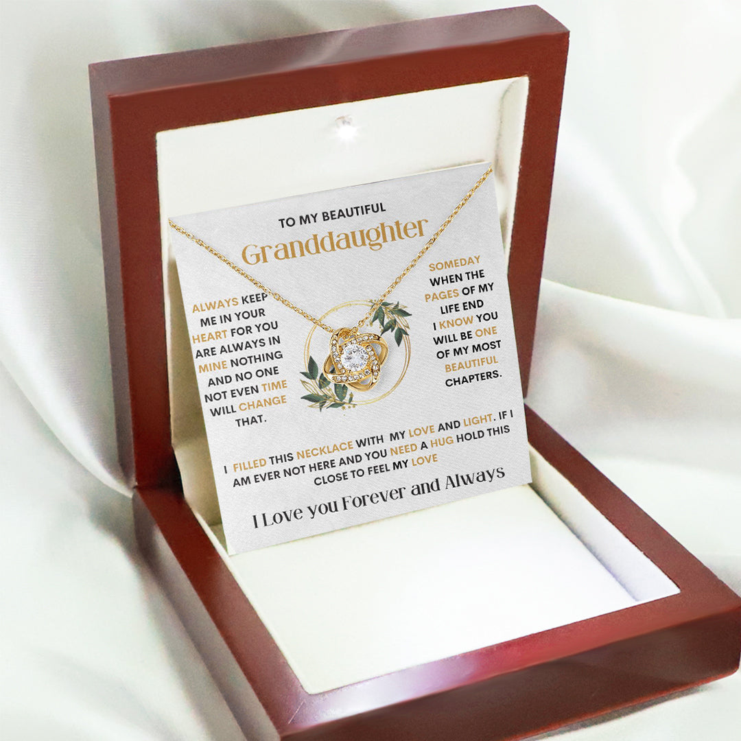 Granddaughter gift, Love knot Necklace Always Keep me in your Heart