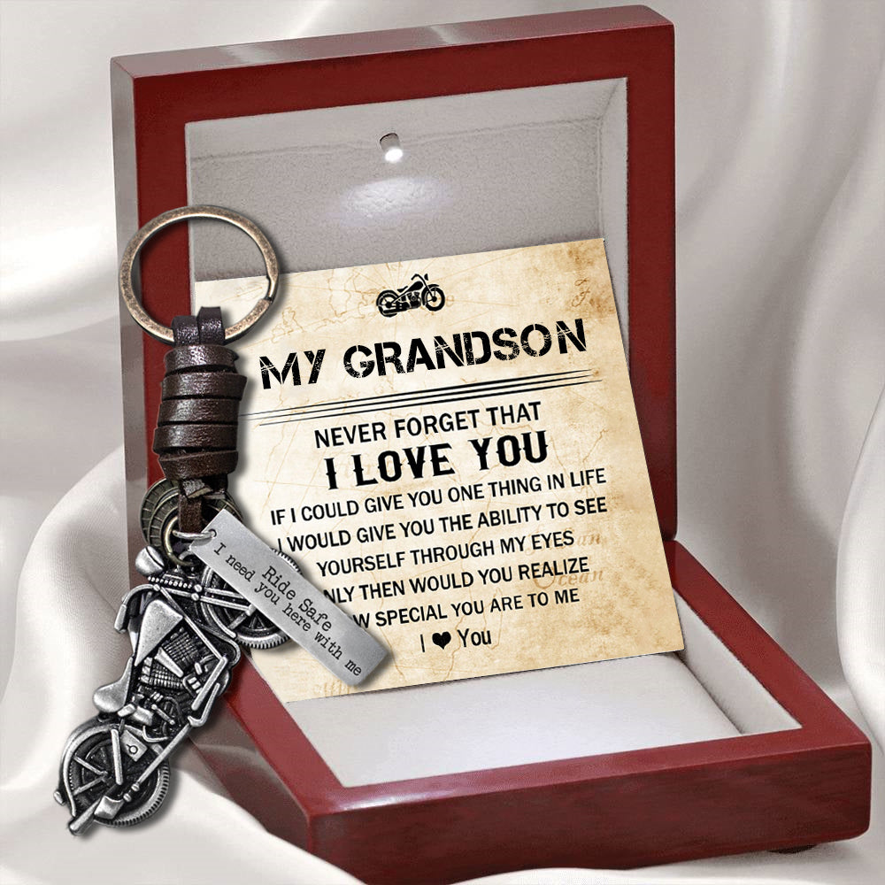 Motorcycle Keychain - Biker - To My Grandson - Ride Safe, I Need You Here With Me