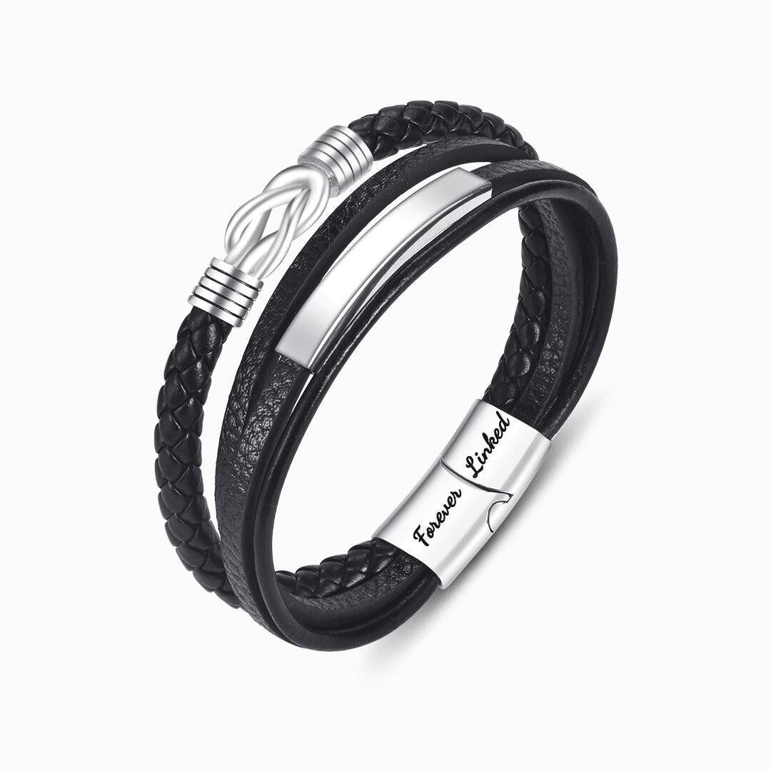 "Mother and Son Forever Linked Together" Magnetic Clasp Leather Bracelet