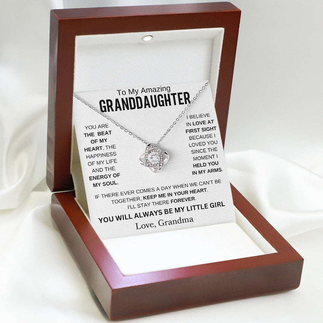 To My Amazing Granddaughter " You are the beat of my heart " Love Grandma Love Knot Necklace