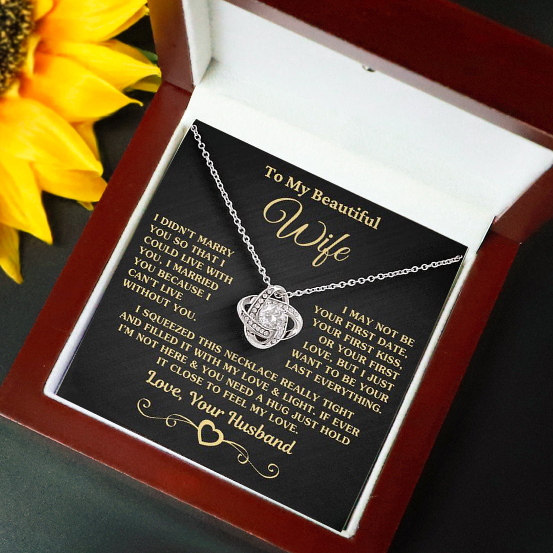 Gift for Wife "I Can't Live Without You" Gold Knot Necklace