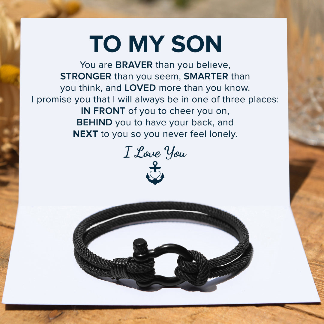 To My Son, You Are Braver, Stronger, and Loved Nautical Bracelet