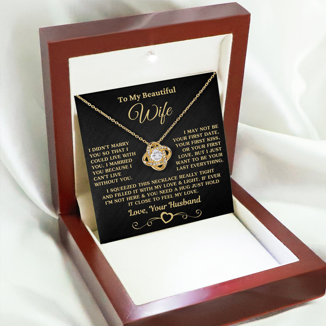 Gift for Wife "I Can't Live Without You" Gold Knot Necklace