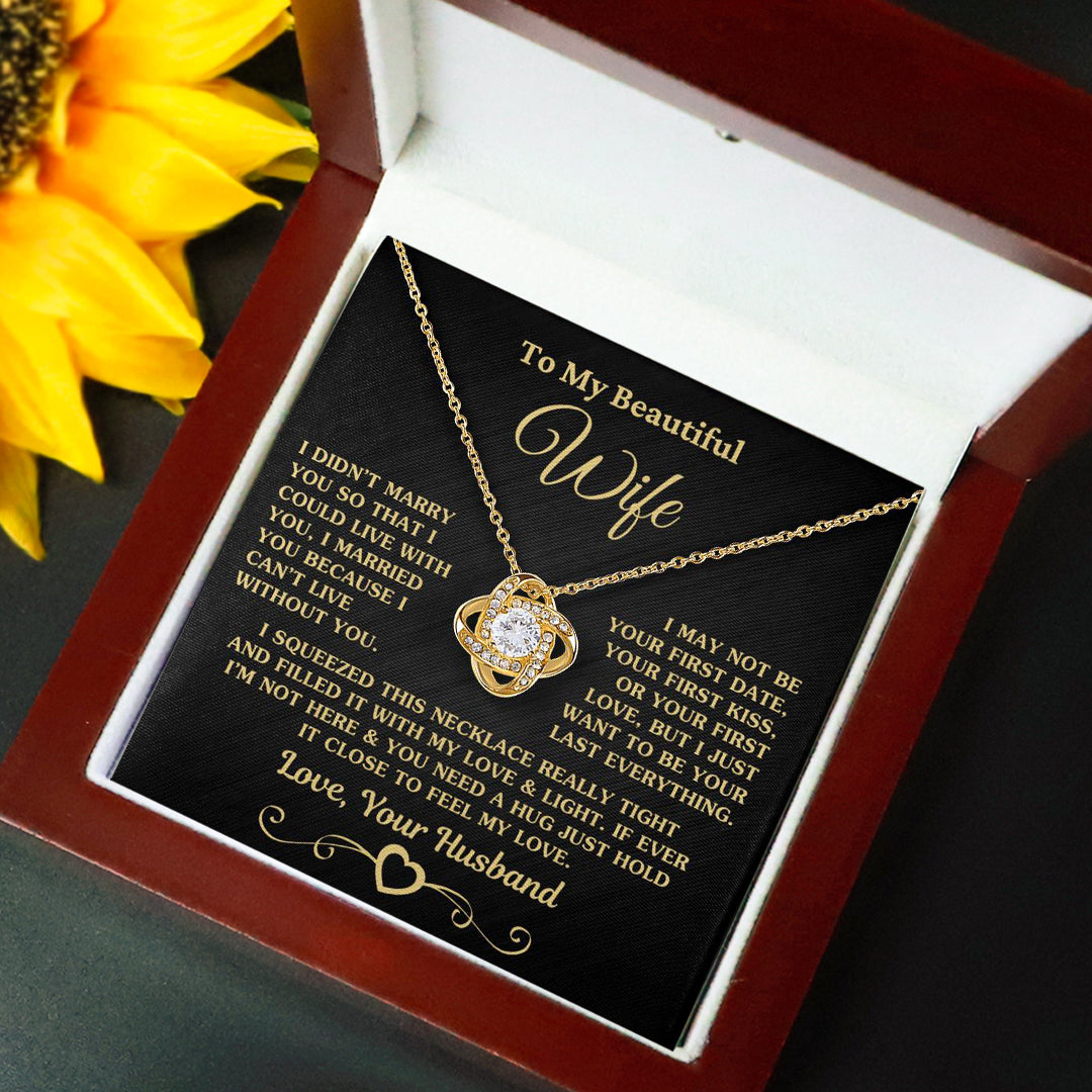 Gift for Wife "I Can't Live Without You" Gold Knot Necklace