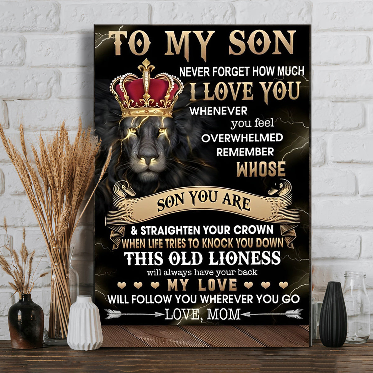 To My Son Never Forget How Much I Love You Lion Wearing Crown Royalty Canvas Poster