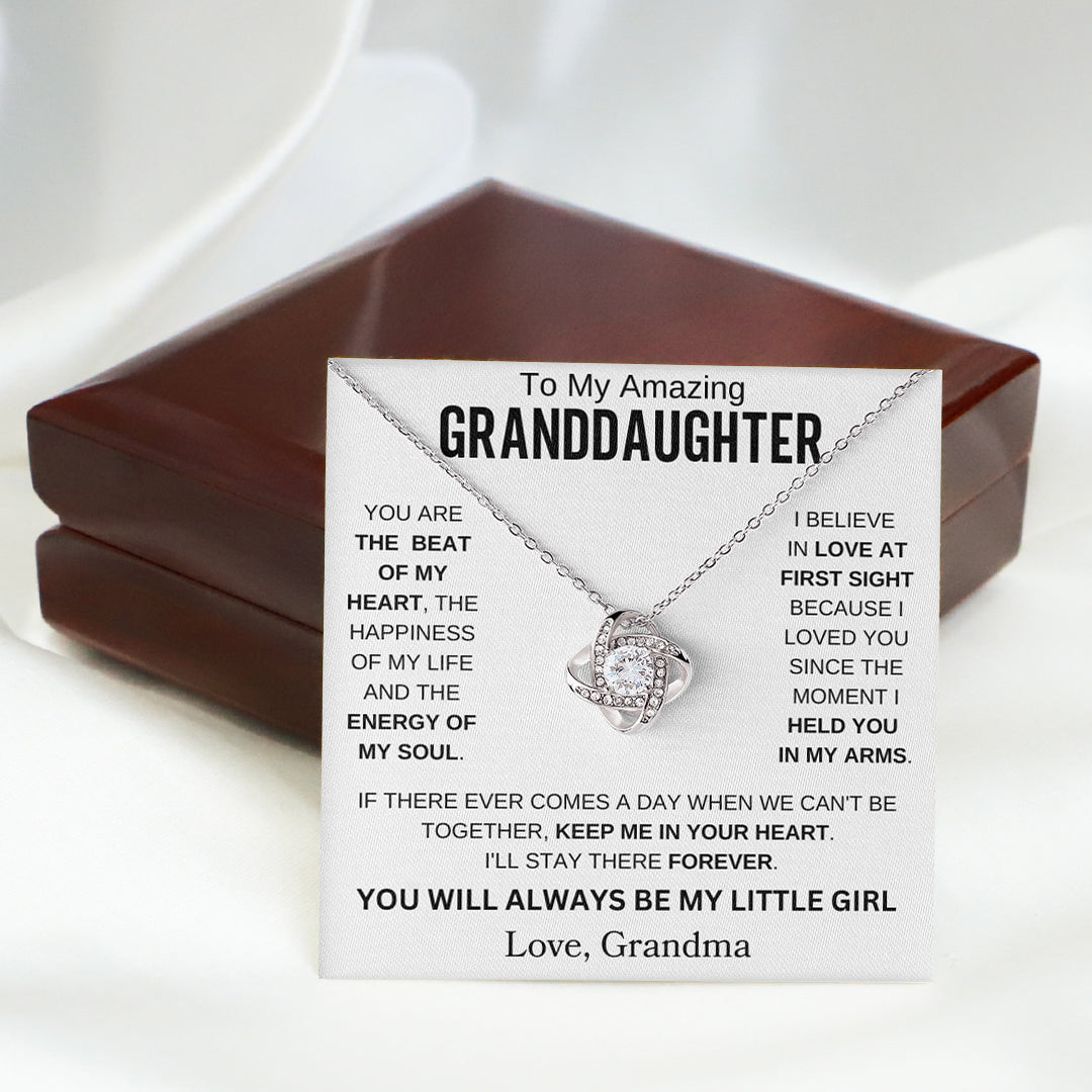 To My Amazing Granddaughter " You are the beat of my heart " Love Grandma Love Knot Necklace