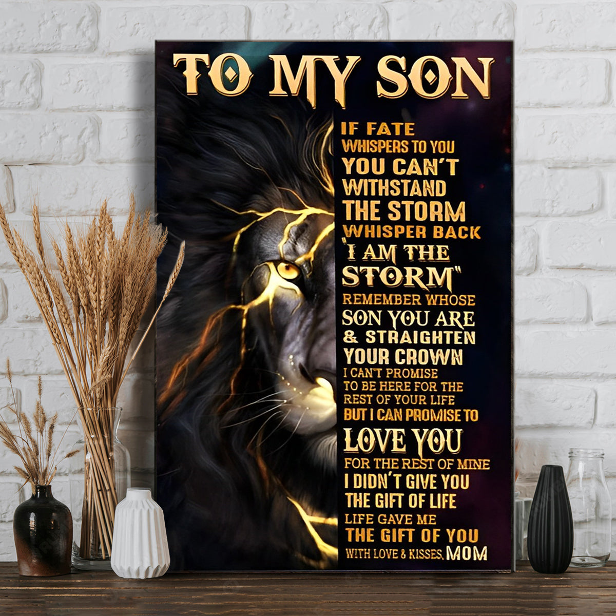 To My Son The Storm Lighting Lion Straighten Your Crown Love You Family Gift From Mom Canvas Poster