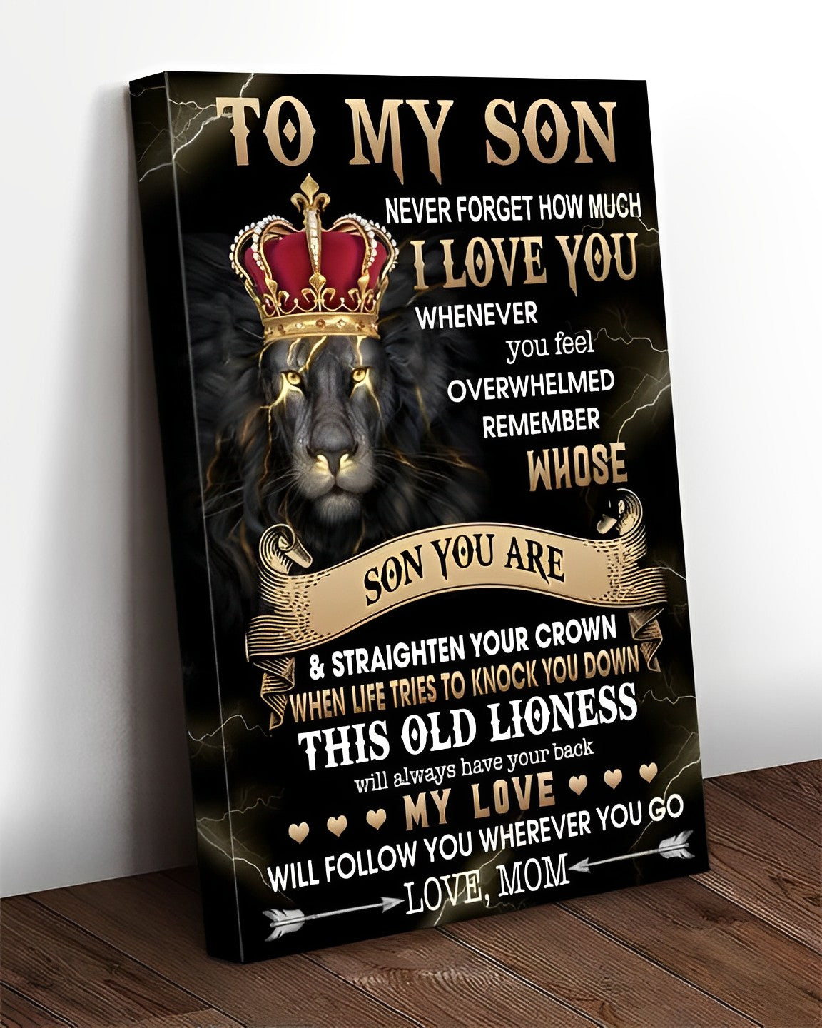 To My Son Never Forget How Much I Love You Lion Wearing Crown Royalty Canvas Poster