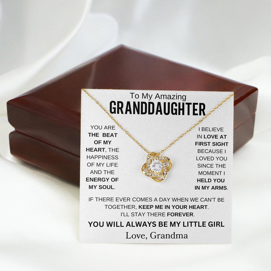 To My Amazing Granddaughter " You are the beat of my heart " Love Grandma Love Knot Necklace