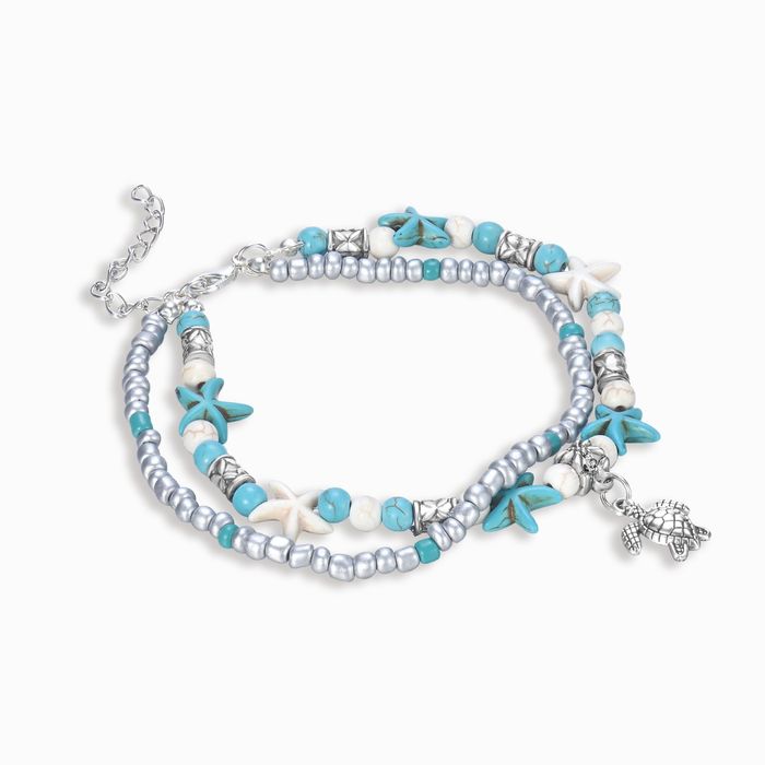 To My Best Friend Beachy Sea Star & Turtle Ankle Bracelet