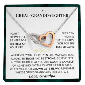 To My Great-Granddaughter | "Rest of my Life" | Interlocking Hearts Necklace