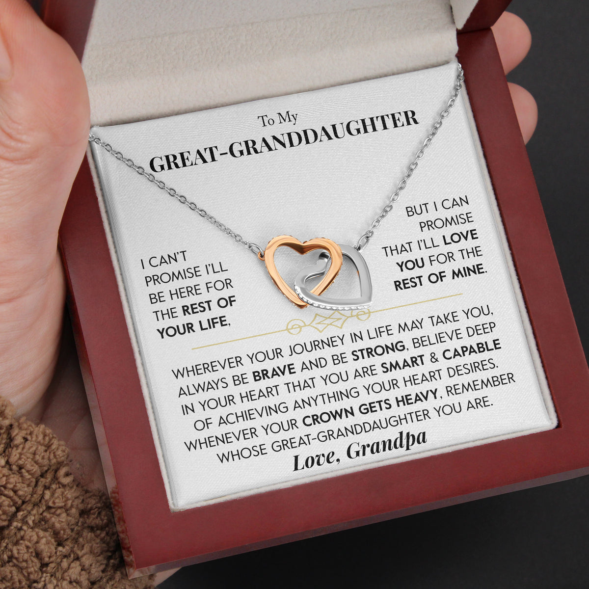 To My Great-Granddaughter | "Rest of my Life" | Interlocking Hearts Necklace