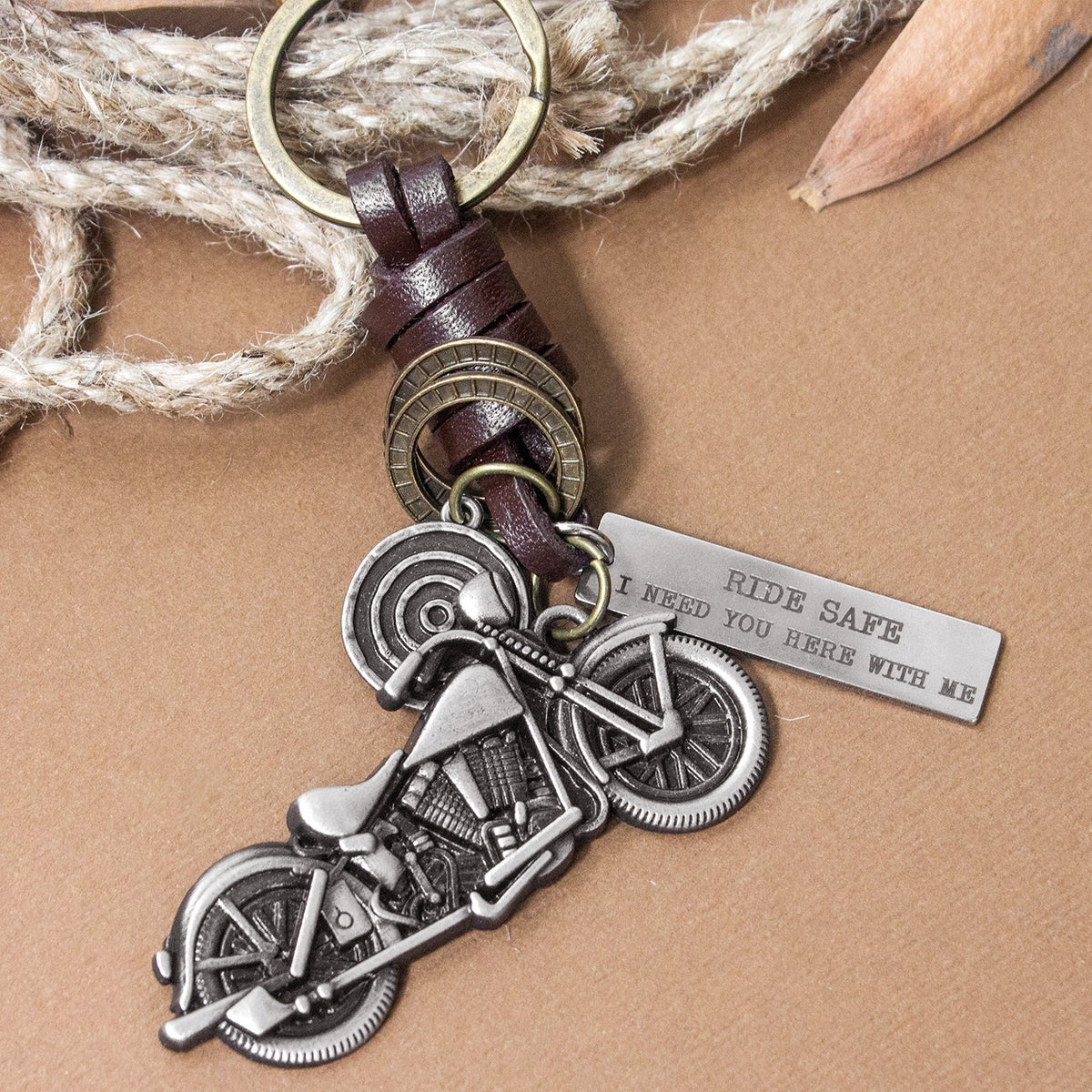 Motorcycle Keychain - Biker - To My Grandson - Ride Safe, I Need You Here With Me