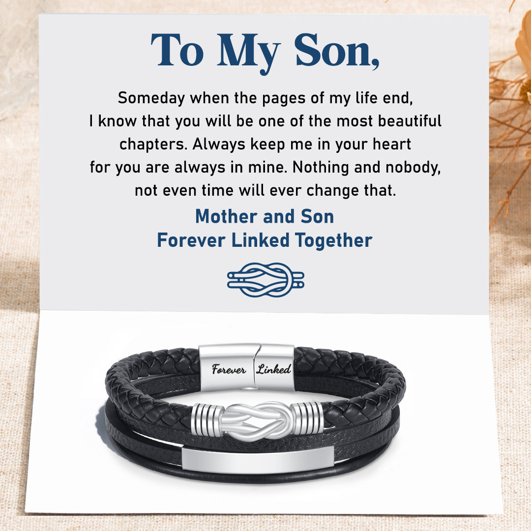 "Mother and Son Forever Linked Together" Magnetic Clasp Leather Bracelet