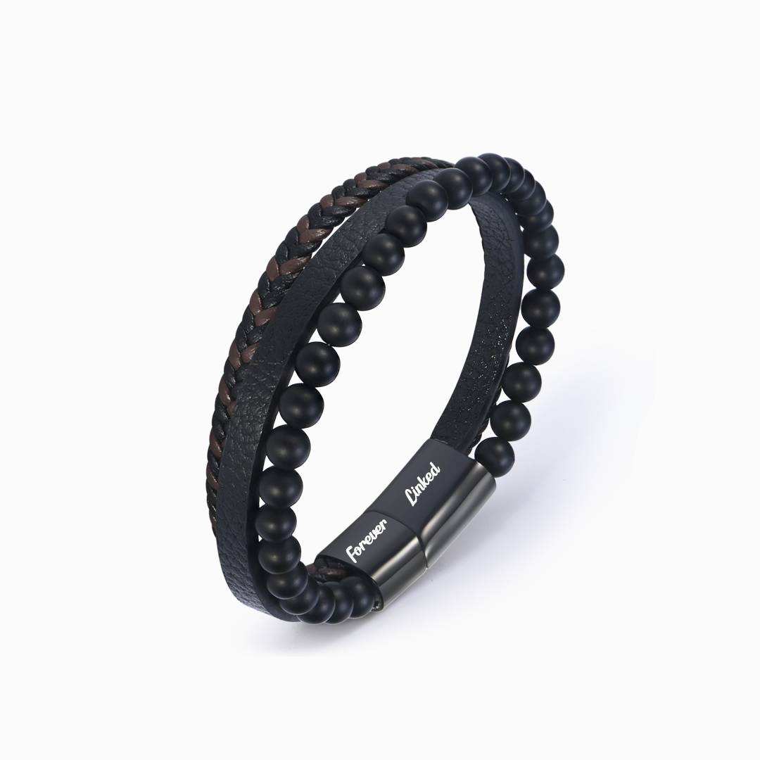 “Mother and Son Forever Linked Together" Volcanic Stone Bracelet