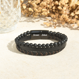 “Mother and Son Forever Linked Together" Volcanic Stone Bracelet