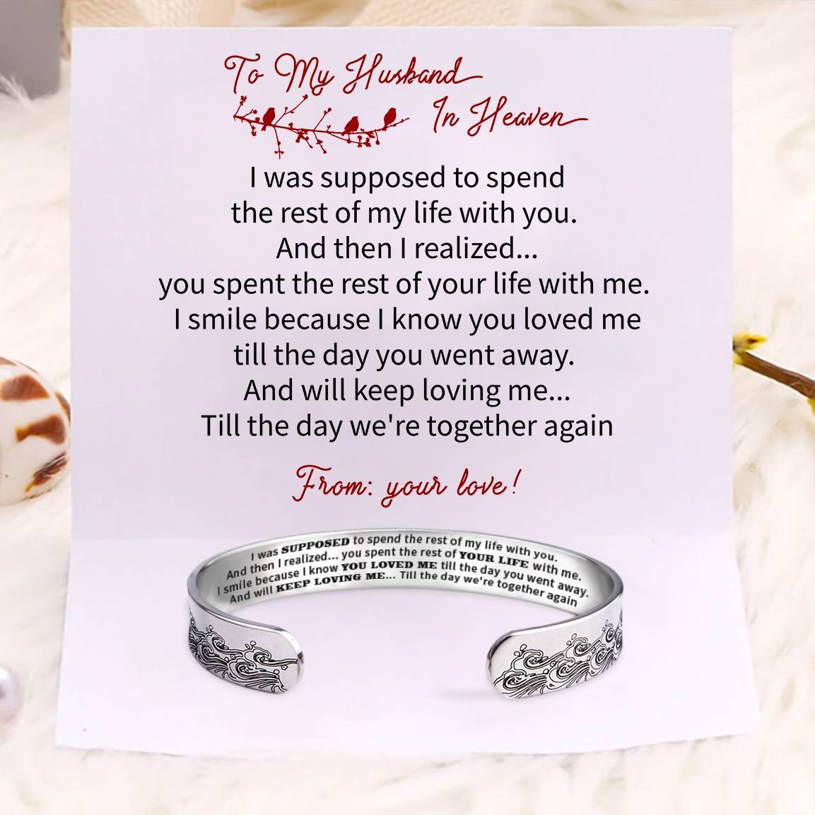 To My Husband In Heaven - Wave Cuff Bracelet