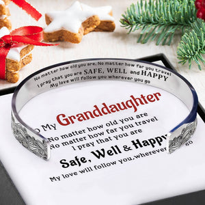 For Granddaughter - I Pray You Safe, Well And Happy Wave Cuff Bracelet