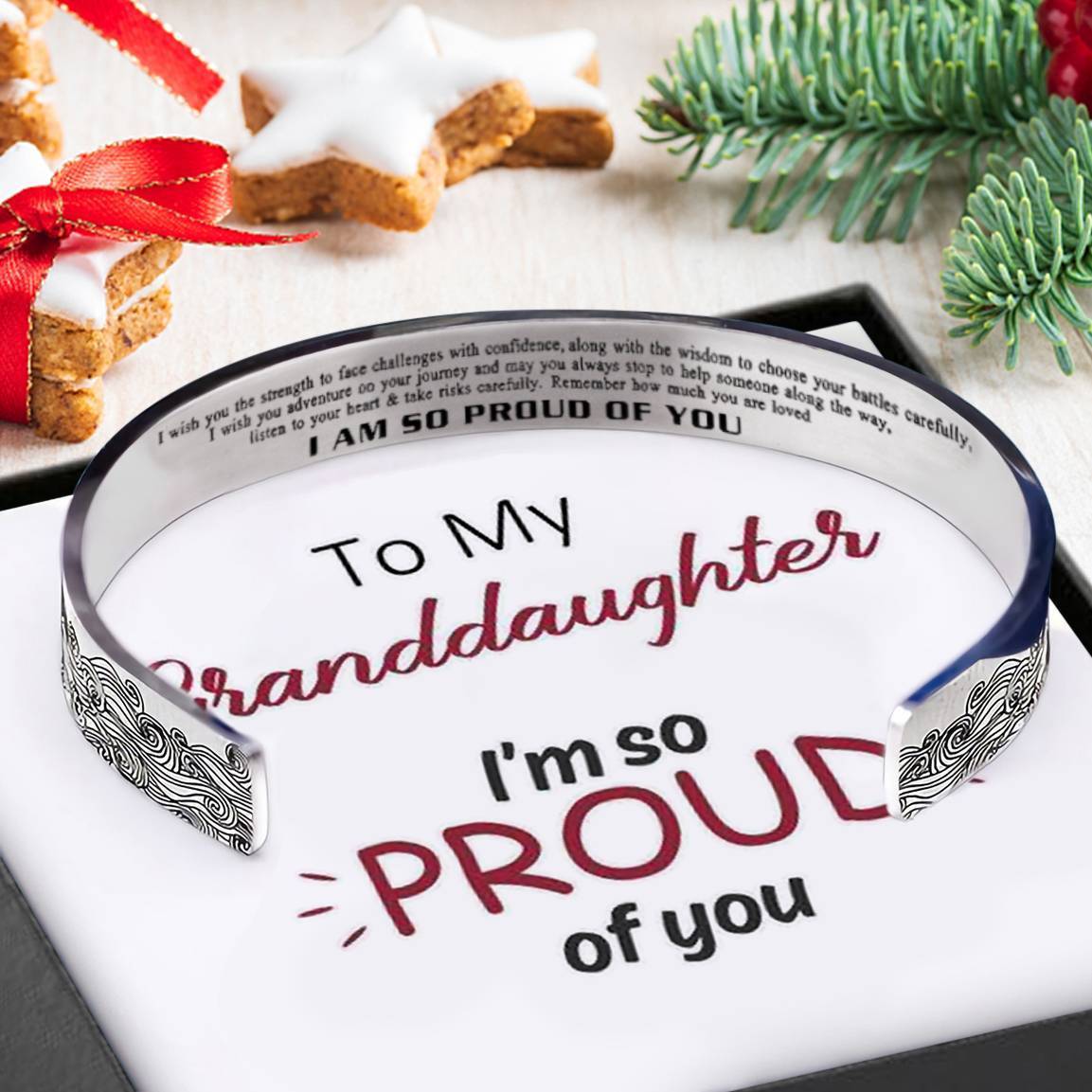 For Granddaughter - I Am So Proud Of You - Wave Cuff Bracelet