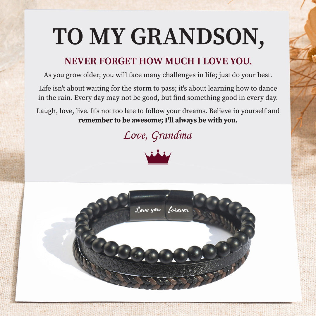 To My Grandson, I'll Always Be With You Volcanic Stone Calming Anxiety Bracelet