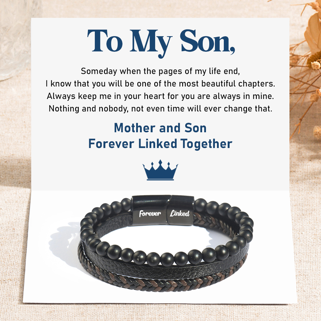 “Mother and Son Forever Linked Together" Volcanic Stone Bracelet