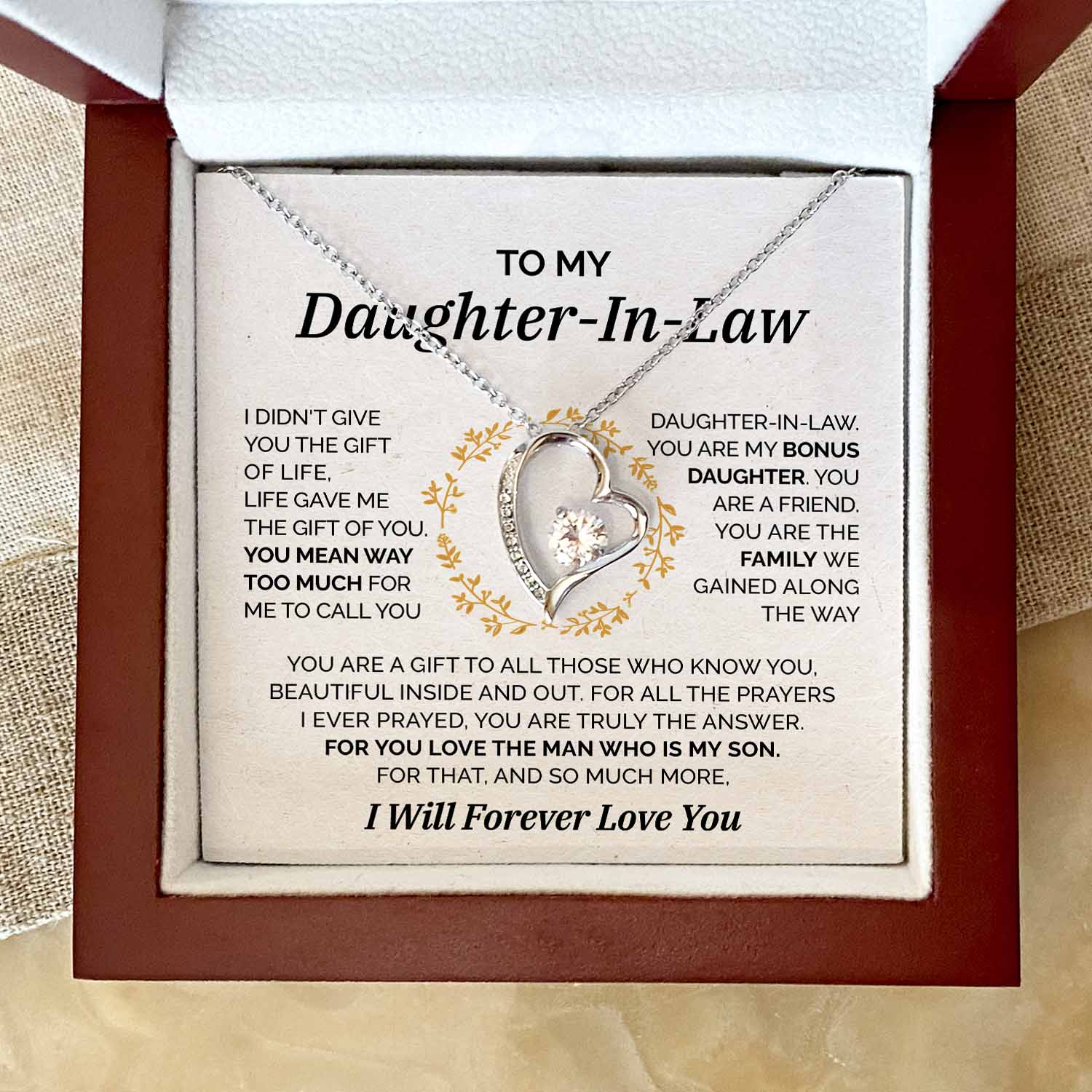 To my Daughter-In-Law - My Bonus Daughter - Forever Love Necklace