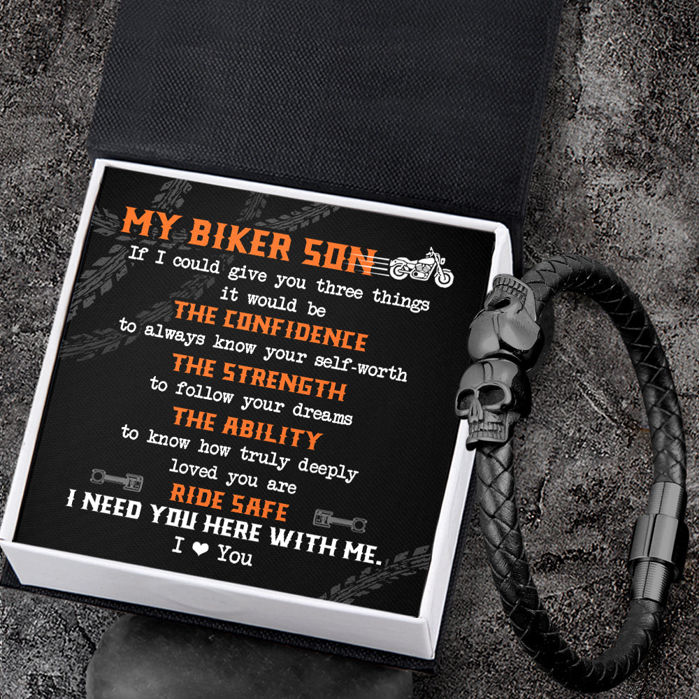 Skull Cuff Bracelet - Biker - To My Son - I Love You