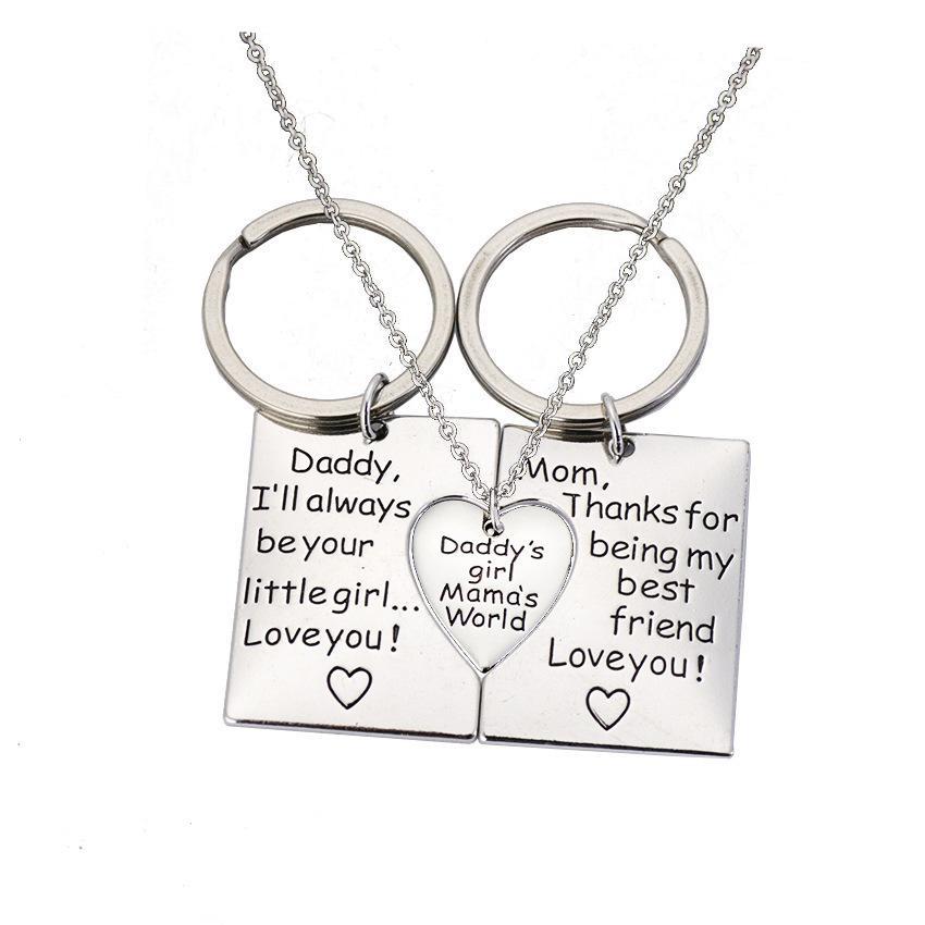 For Parents - Daddy's Girl & Mommy's World Keychain And Necklace Set