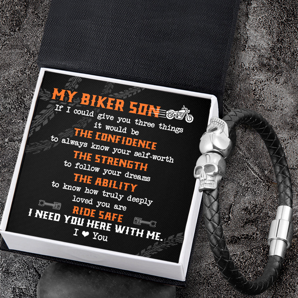 Skull Cuff Bracelet - Biker - To My Son - I Love You
