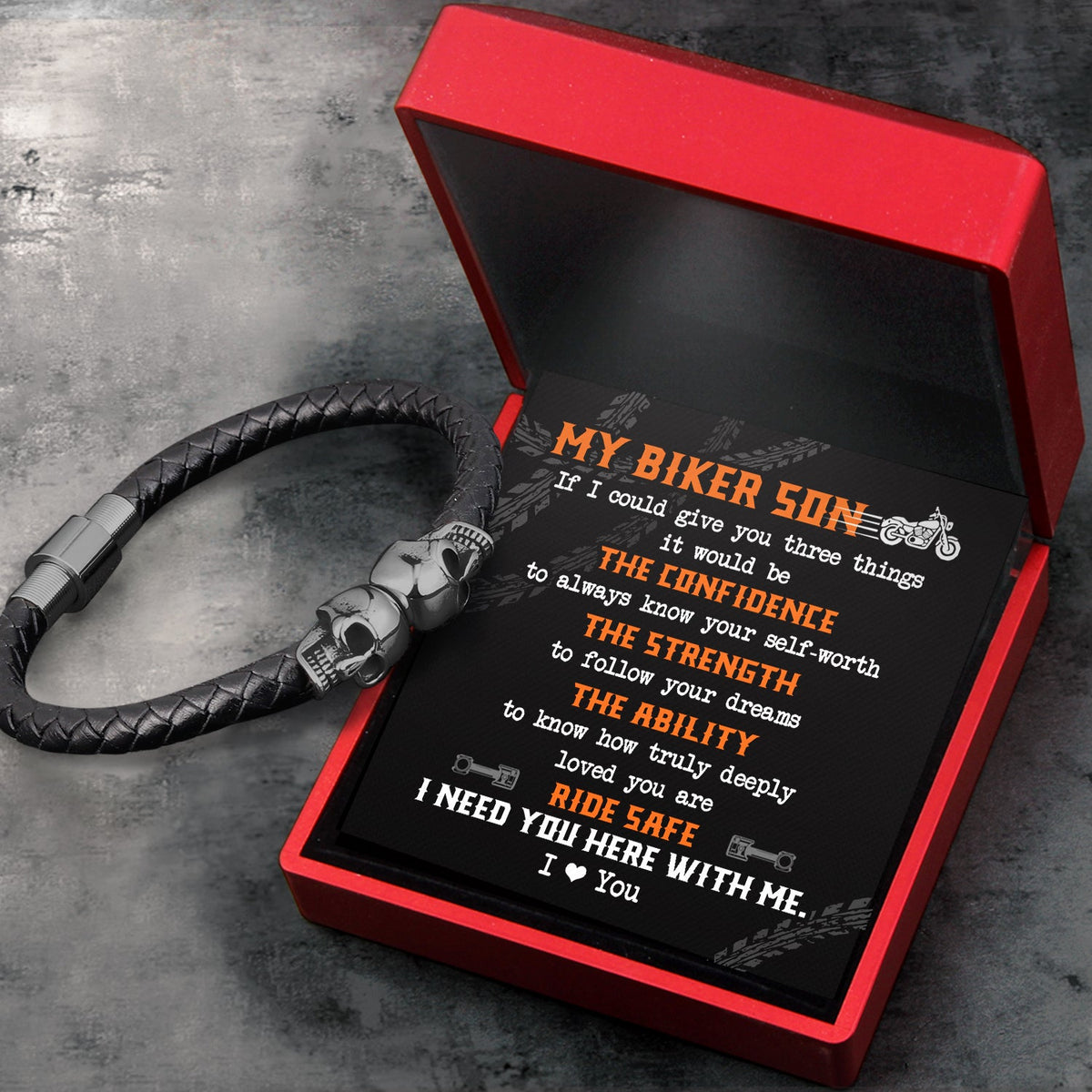 Skull Cuff Bracelet - Biker - To My Son - I Love You